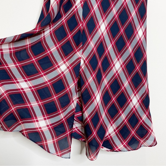 Jenni Kayne 100% Silk Short Sleeve Midi Sheath Dress (Sz S) Red Navy Blue Plaid - Picture 13 of 16